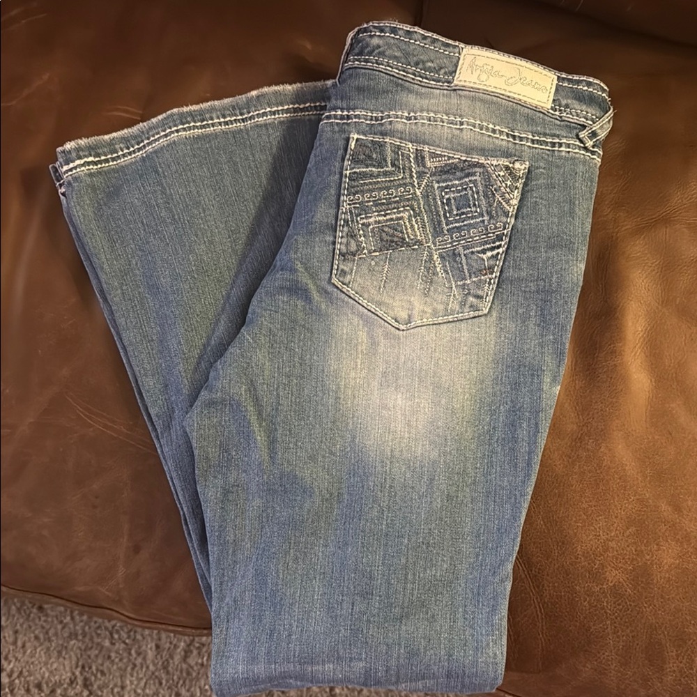 Blue Flare Wide Leg Jeans with Vintage Faded Look
